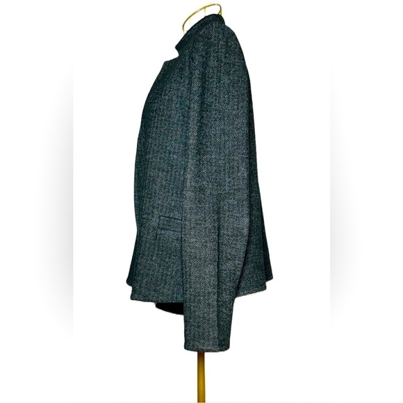 Eileen Fisher Wool Blend Gray & Black Open Tweed Blazer Stand Collar, Pockets SP - Picture 7 of 14